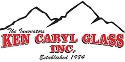 Logo for Ken Cary Glass Inc. featuring black mountain outlines and red text with the slogan “The Innovators.” The company was established in 1984.