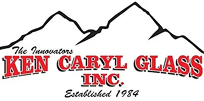 Logo for Ken Caryl Glass Inc. with black mountain outline, red text, and the phrases “The Innovators” and “Established 1984.”.